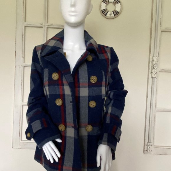 AMERICAN EAGLE OUTFITTERS Size M Plaid Double Breasted Blazer Wool Blend Jacket - Picture 2 of 14